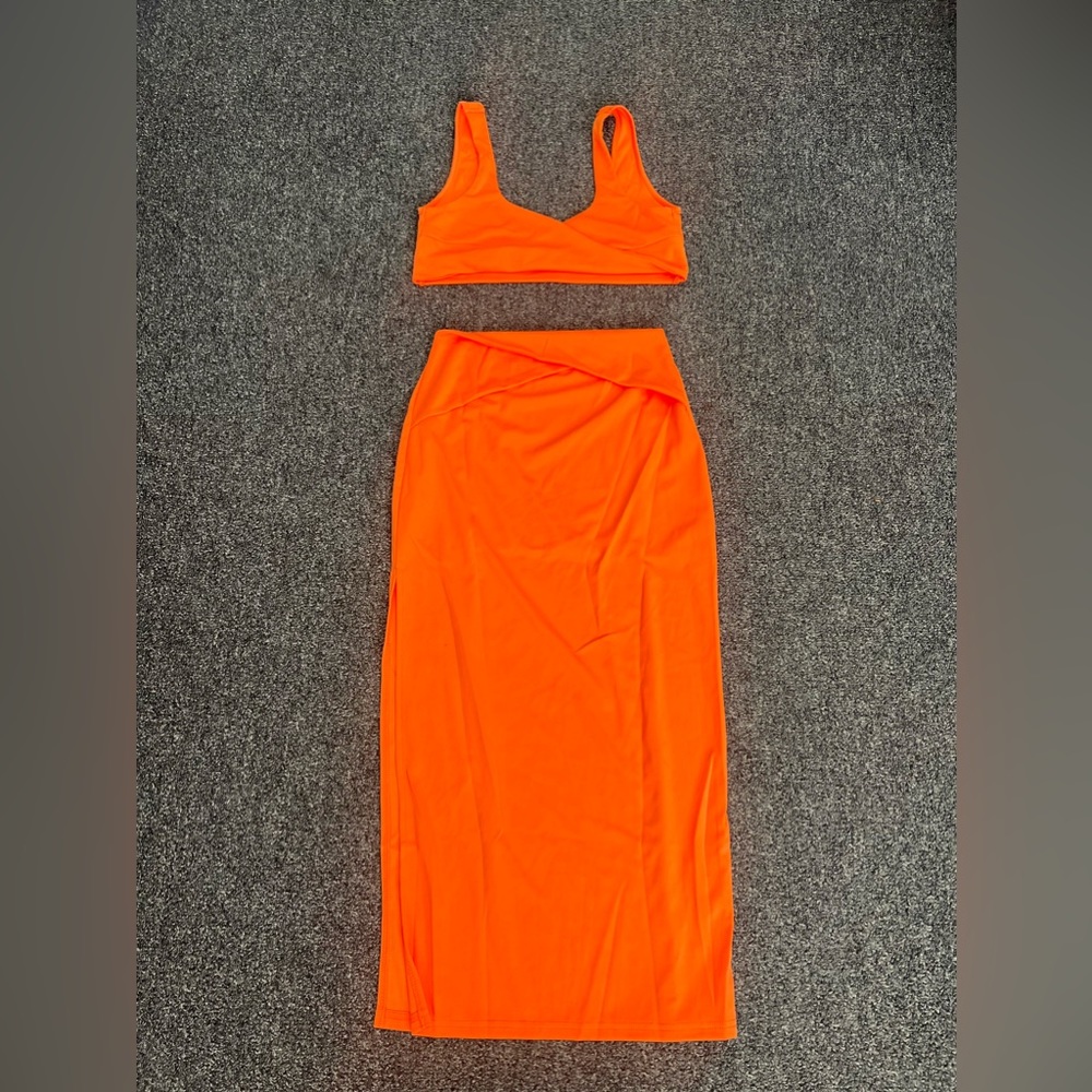 Orange 2 Piece Skirt Set